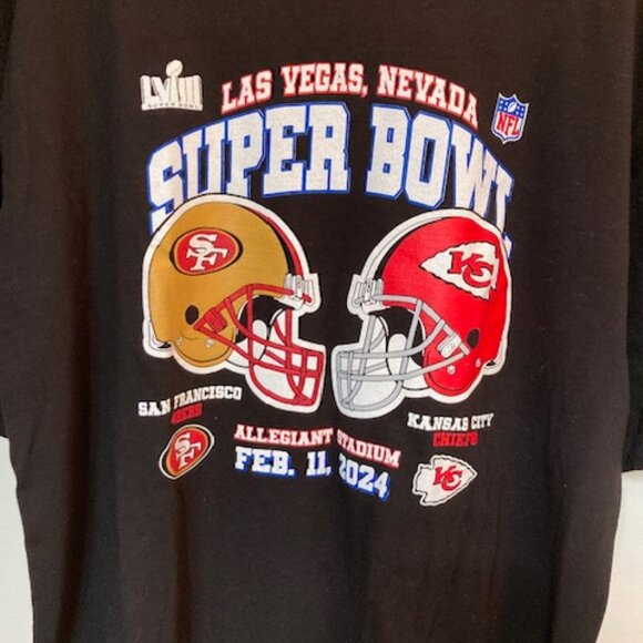NFL Super Bowl LVIII 49ers vs Chiefs Black Tee NWOT - Picture 2 of 5